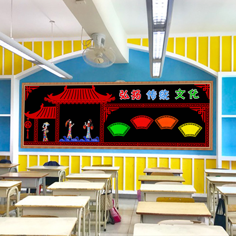 弘扬传统文化黑板报主题墙贴班级教室环创布置元旦节日中国风素材