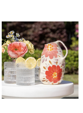 FQR LIVING丹麦Bloomingville手工制作绘画陶器水壶造型花卉花瓶