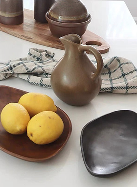 FQR LIVING 丹麦Bloomingville手工制作光滑粗陶花器装饰花瓶水壶
