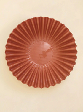 FQR LIVING瑞典INDISKA手工制作雕塑陶器高级釉饰粉色波浪装饰碗