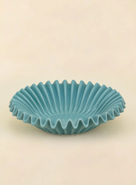 FQR LIVING瑞典INDISKA手工制作雕塑陶器高级釉饰青绿波浪装饰碗