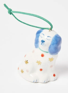 英国OLIVER BONAS Chadwick手工绘画雕刻狗设计白色蓝色陶瓷装饰