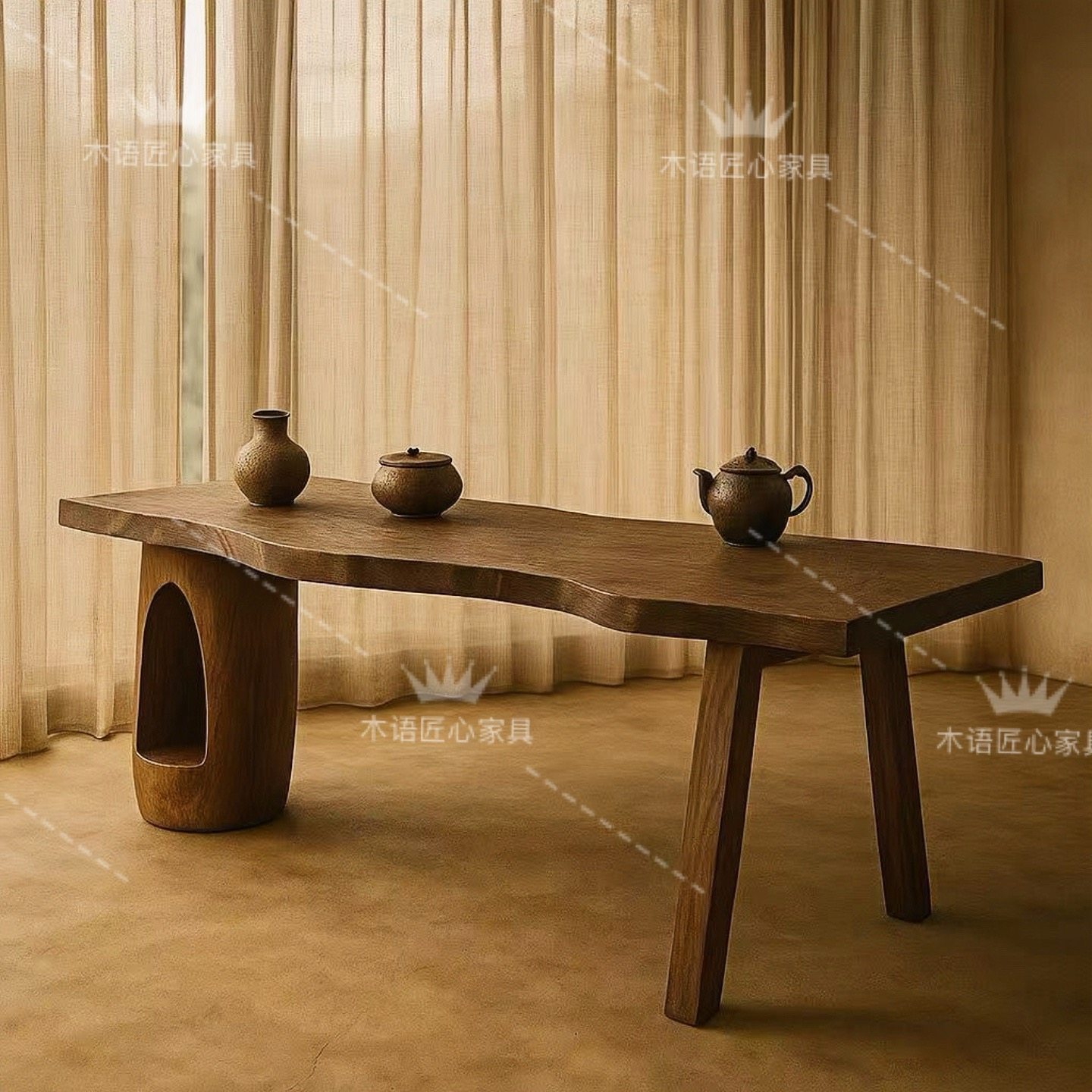 中古实木茶桌侘寂风原木自然边餐桌茶台办公书桌民宿茶室功夫茶桌,淘宝优惠券,粉丝福利购,淘宝优惠卷