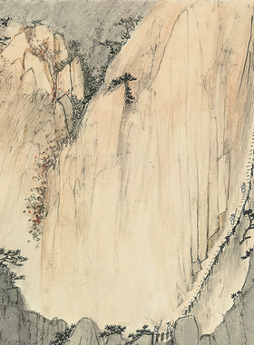 张大千百步云梯国画横幅山水画名