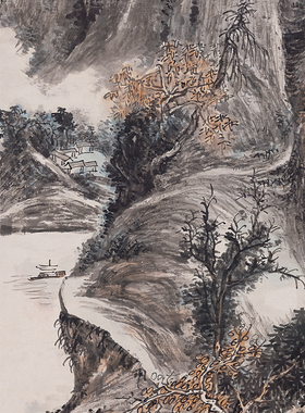 原大复制黄宾虹中期转型作品霜容点碧岚图国画山水画微喷装饰画