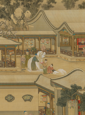 清宫画郎世宁 乾隆帝岁朝行乐图 复古书画挂轴国画真迹仿古装饰画