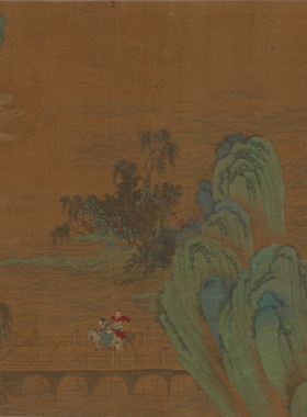 王振鹏 蓬莱避暑图卷 复古书画山水横幅国画真迹微喷仿古卷轴装饰