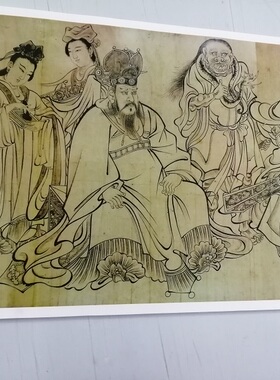 吴道子送子天王图复古书画工笔白描国画真迹高清微喷仿古手卷装饰