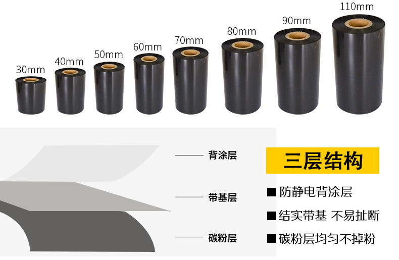 蜡基碳带混合基碳带卷40 50 60 70 80 90 100 110mm*300m条码打印机吊牌不干胶标签纸热转印树脂基碳带整箱装 - 图2