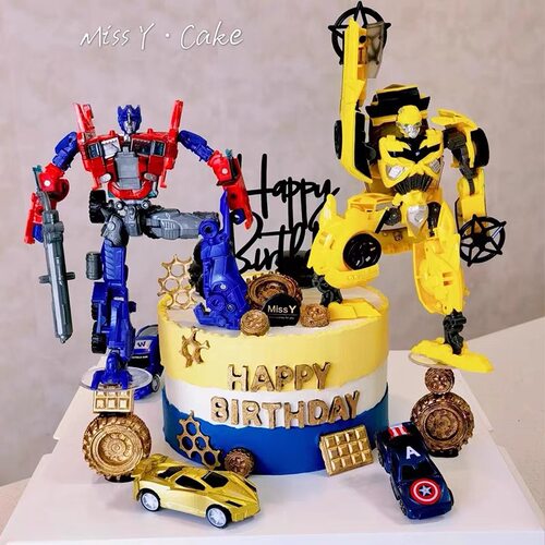 变形金刚蛋糕装饰摆件擎天柱大黄蜂儿童男孩生日周岁烘焙配件插件 - 图2