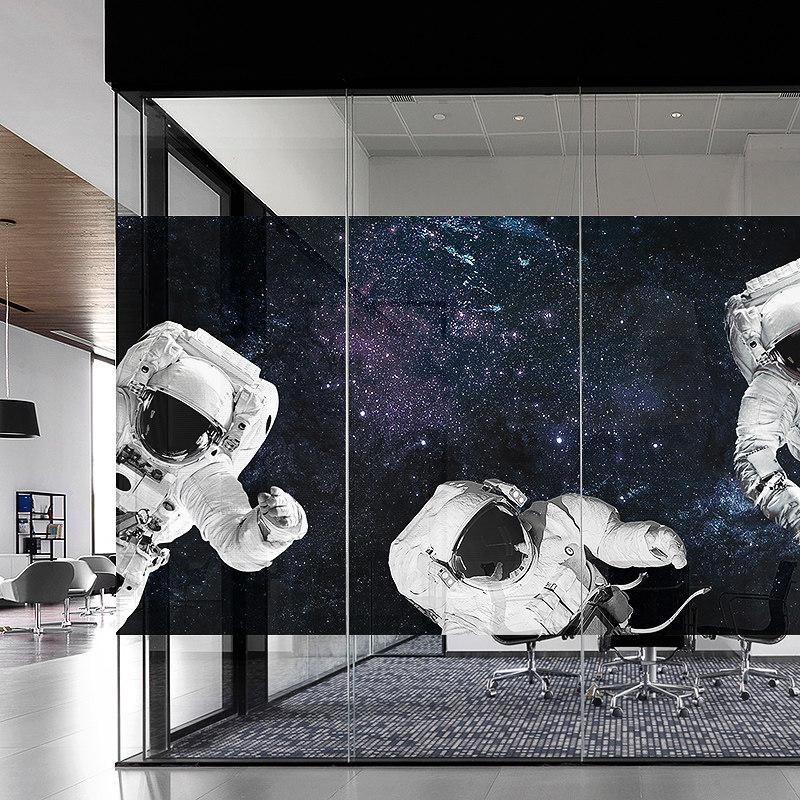 速发办公室磨断玻璃贴画太空宇贴员装饰隔砂静电玻璃航门贴纸 - 图2