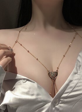 现货欧美纯欲流苏水钻心形胸链身体链锁骨链性感挂链装饰项链饰品