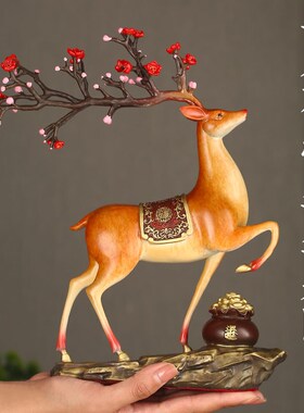 速发一鹿来财客厅办彩雕中式艺术品创意家居装饰公铜桌礼品电视柜