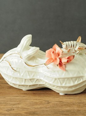 速发花生摆件陶瓷装饰品玄关创意艺闺蜜客厅桌面工送品礼摆饰房间