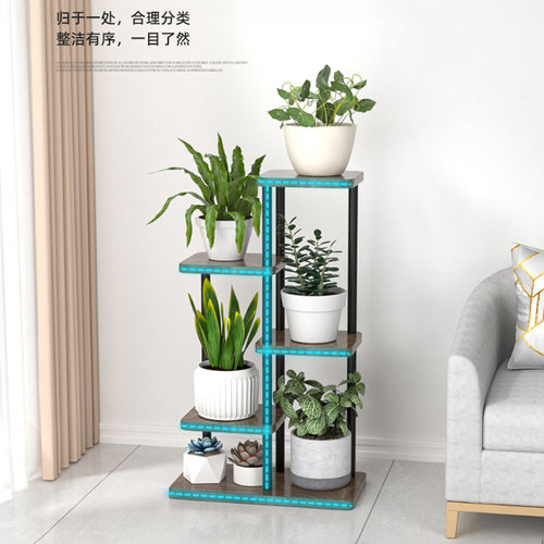 花架子客厅落地式新款可移动铁艺花架多层实木花盆架阳台高置物架 - 图2