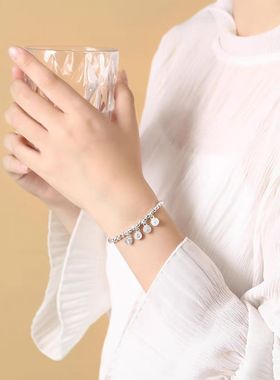 林钰银饰镭射珠平安喜乐手链女转运珠纯银珠子精致手串送人