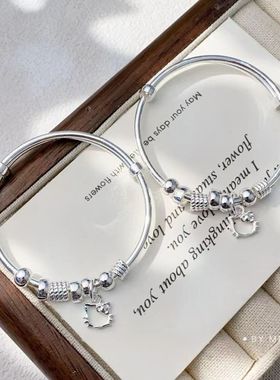 林钰银饰足银99KT猫手镯女国潮新作时尚复古开口手镯