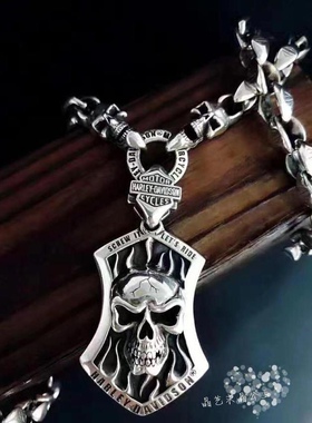 新款哈雷骷髅头项链男套装摇滚嘻哈重工吊坠暗黑风霸气朋克项饰品