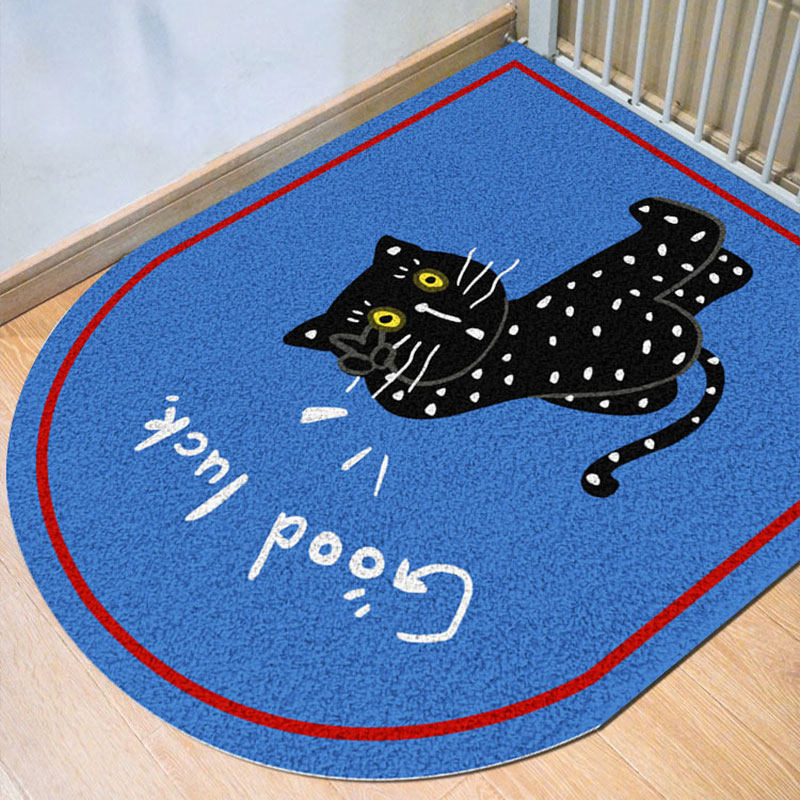 鹿小调原创入户门丝圈地垫蓝色黑猫半圆进门垫耐磨防滑脚垫可定制,淘宝优惠券,粉丝福利购,淘宝优惠卷