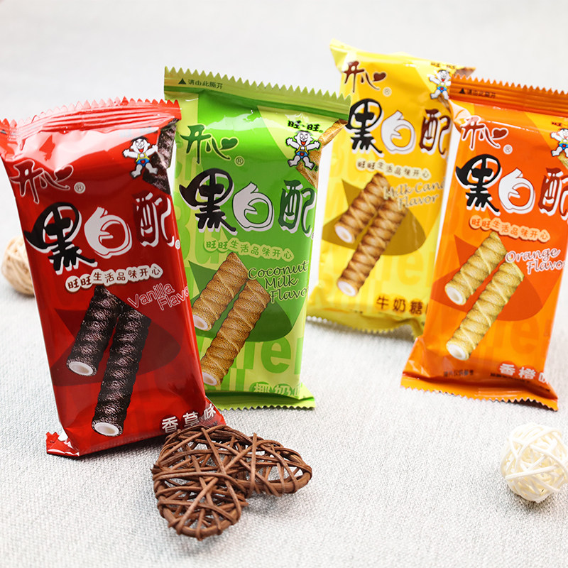 儿童网红黑白配零食小吃旺旺饼干夹心卷蛋卷香草味牛奶办公室茶点,淘宝优惠券,粉丝福利购,淘宝优惠卷