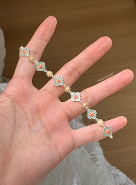 燕归玉生烟珐琅足银轻奢叠戴手链