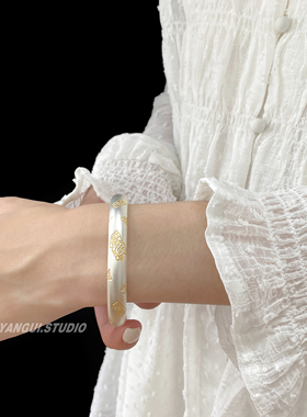 燕归猫禾24k描金招财猫足银手镯