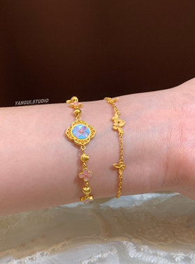 燕归照晴柔国风轻奢足银描金手链