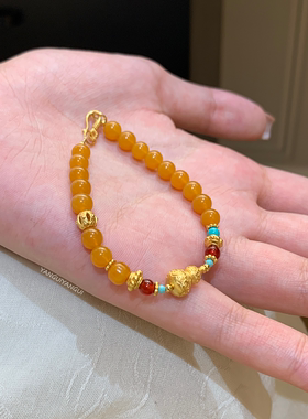 燕归原创古葫锦国风黄玉百搭手串