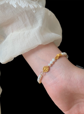 燕归原创山茶白水晶珍珠纯银手链