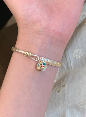 燕归花铃铛描金足银999.9手镯女