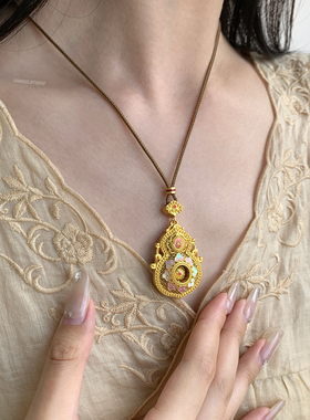 燕归粉桃葫芦国风足银编绳项链女