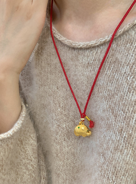 燕归古法喜象红编绳百搭项链女