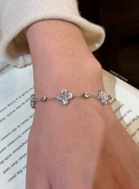 燕归银色幸运草流行纯银百搭手链