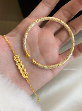 燕归葫芦金笙足银桃花国风手镯