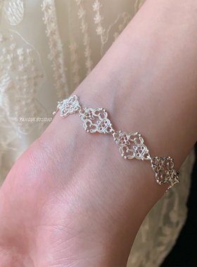 燕归蕾丝雨国风足银990百搭手链