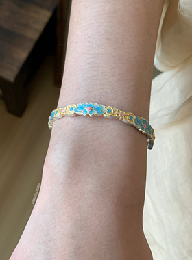 燕归雪莲国风珐琅足银重工手镯女