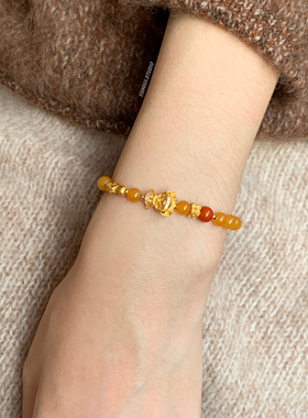 燕归财亨通黄玉南红纯银手链女