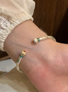燕归花亭宣新中式竹节足银手镯