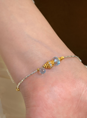 燕归原创蓝泪托帕石纯银925手链