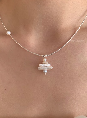 燕归圣诞惊喜珍珠纯银锁骨链