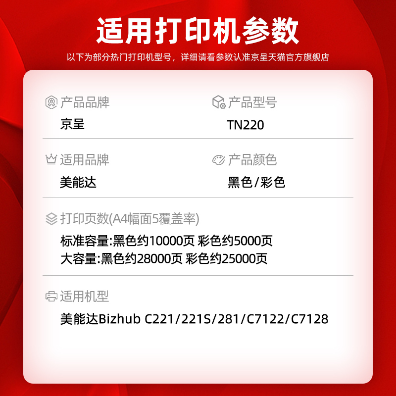 【顺丰】京呈适用柯尼卡美能达c221粉盒bizhub TN220碳粉221S 281 C7122复印机墨粉盒 柯美7128粉筒墨盒 - 图0