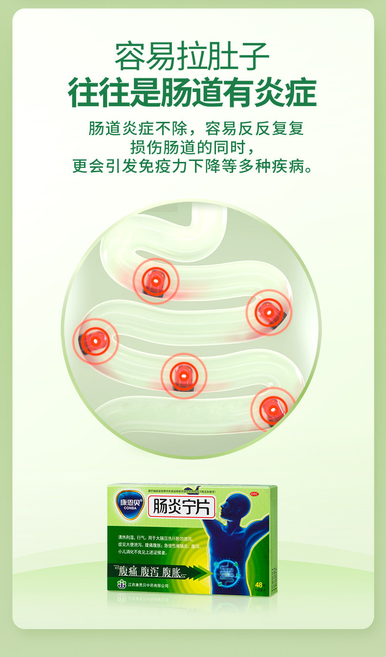 康恩贝肠炎宁48片急慢性肠胃炎胃药 熊猫健康大药房肠胃用药
