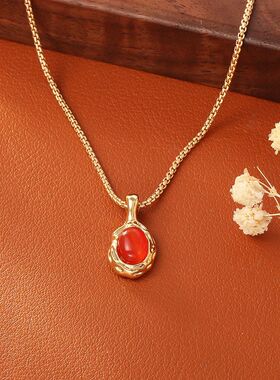 铜镀真金虎眼石蓝松石项链复古