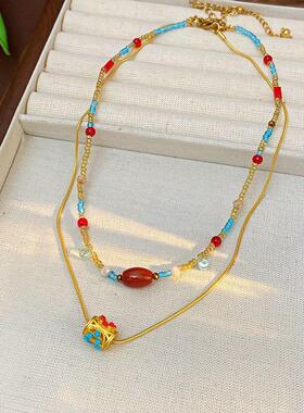 新中式红玛瑙串珠项链复古民族