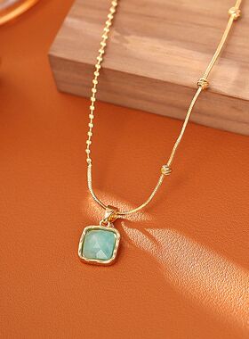 森系蓝色水晶吊坠项链高级感时尚