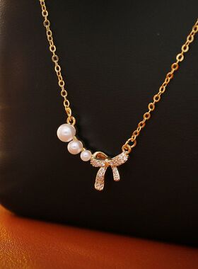 时尚蝴蝶结珍珠项链高级感简约