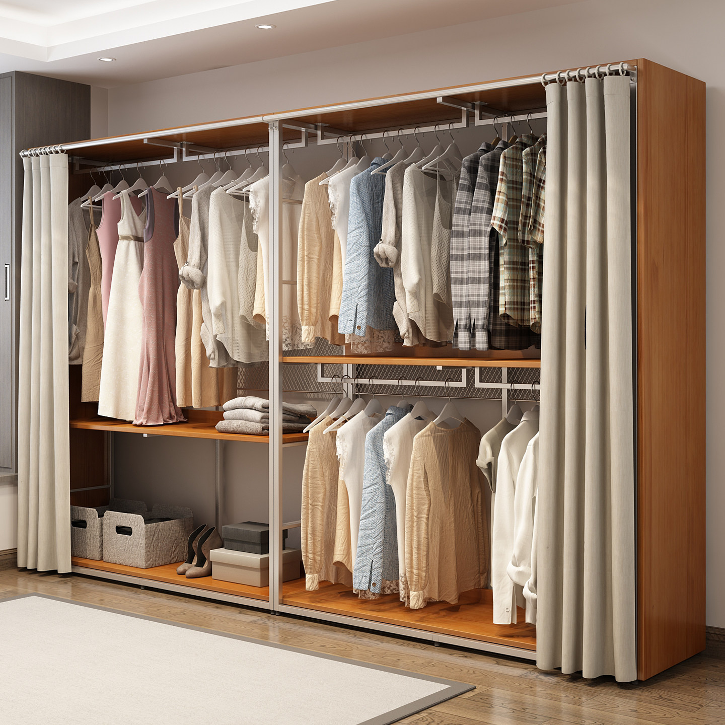 金属衣柜全实木2025新款爆款卧室家用铁艺钢架结构转角定制衣帽间,淘宝优惠券,粉丝福利购,淘宝优惠卷