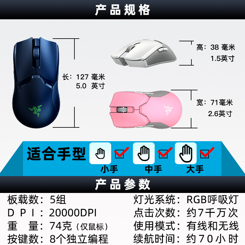 Razer雷蛇无线鼠标毒蝰终极版充电款蝰蛇电脑电竞游戏底座双模RGB-图2