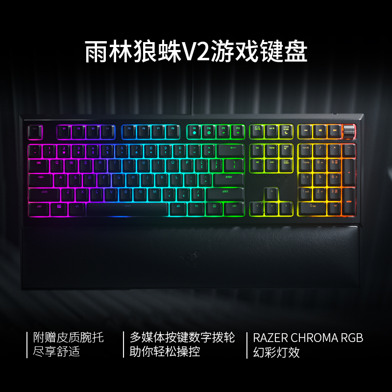 Razer雷蛇雨林狼蛛V3轻机械轴幻彩RGB背光电竞电脑游戏有线键盘-图0