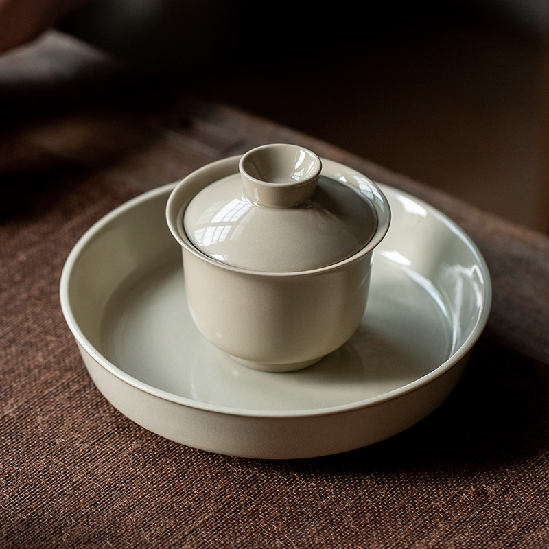 寻心复古草木灰小号盖碗家用陶瓷迷你茶碗中式功夫茶手抓具泡茶碗 - 图2